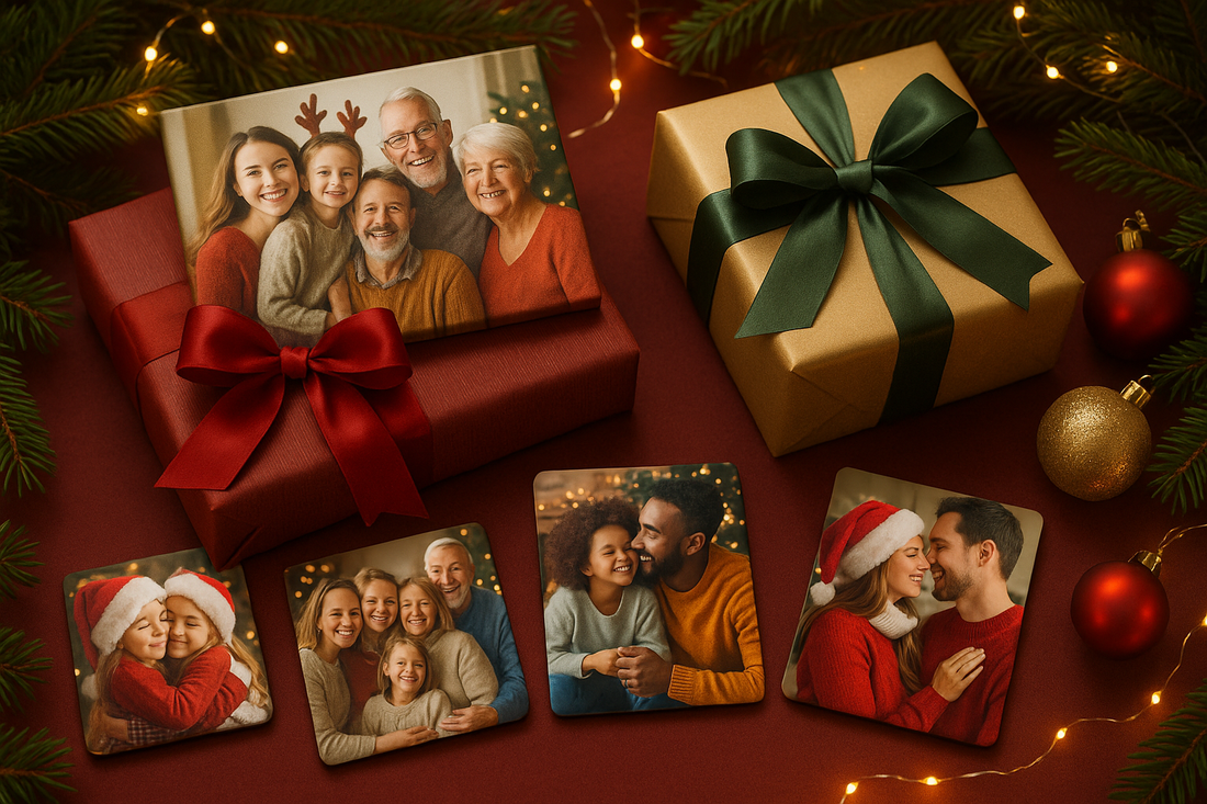 Beautiful canvas print of family Christmas memories displayed as the perfect holiday gift