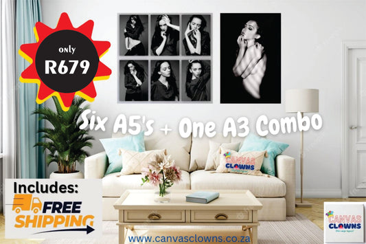 Six A5's + One A3 & FREE DELIVERY Canvas Combo