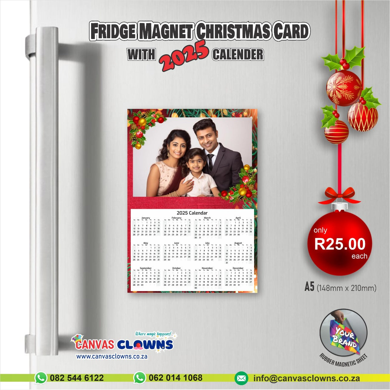Fridge Magnet Christmas Card with 2025 Calendar